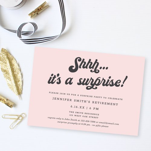 Retro Script Blush Pink Surprise Retirement Party