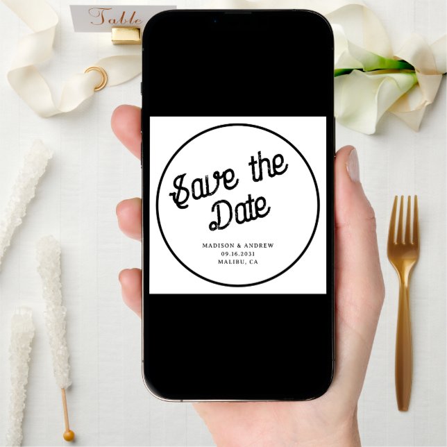 Retro Script Custom Photo Circle Round Wedding Save The Date (Front Digital)