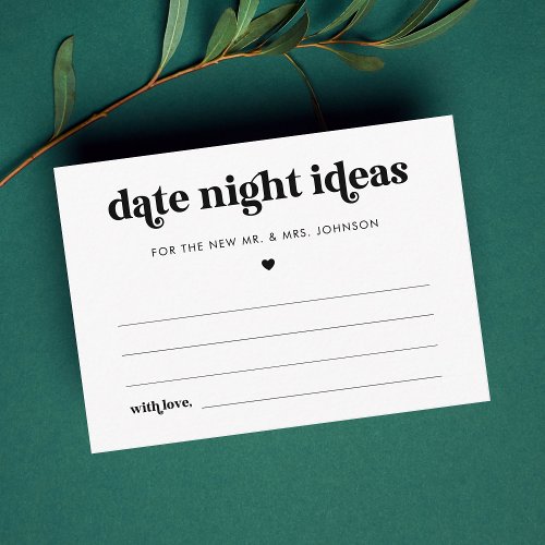 Retro Script Date Night Ideas Bridal Shower Card