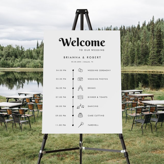 Retro Script Elegant Wedding Day Timeline Welcome Foam Board (Creator Uploaded)