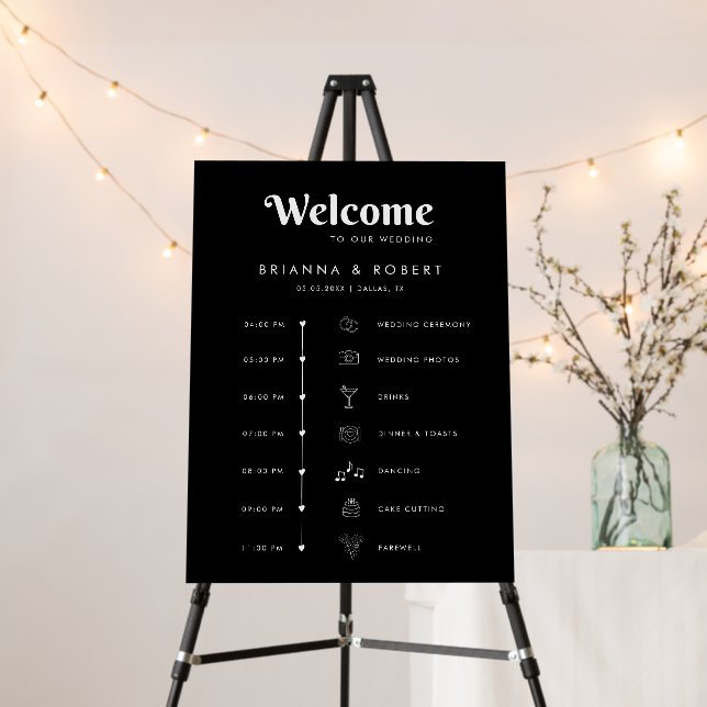 Retro Script Elegant Wedding Day Timeline Welcome Foam Board (In Situ (Stand))
