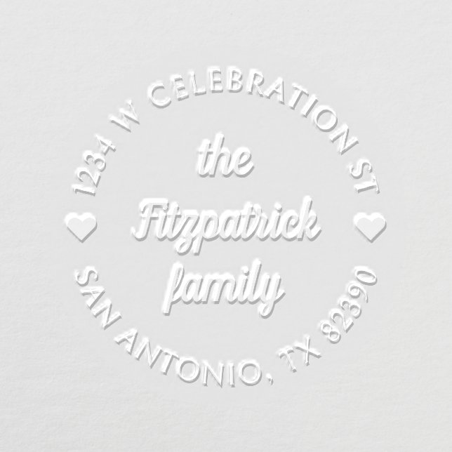 Retro Script Family Name Round Return Address Embosser (Design)