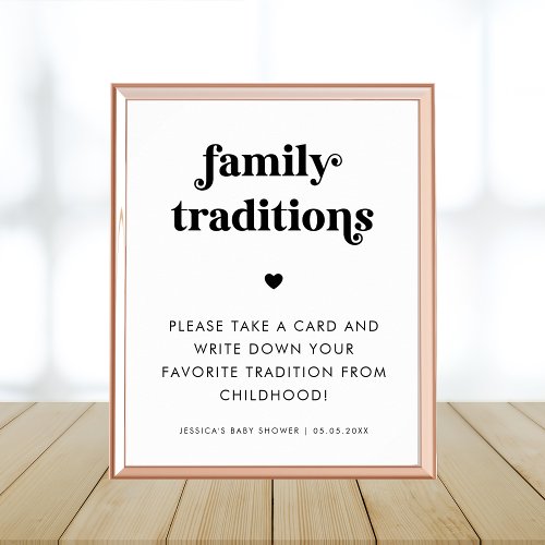 Retro Script Family Traditions Baby Shower Sign