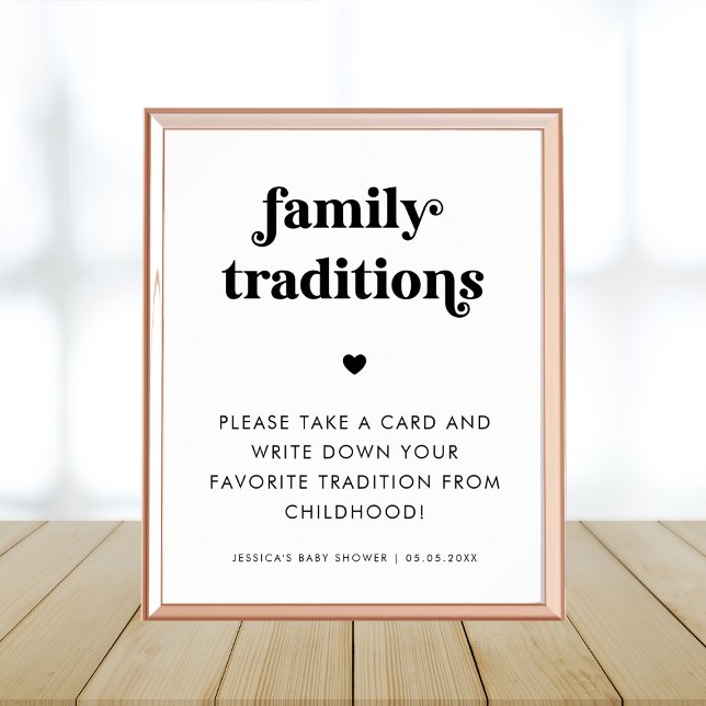 Retro Script Family Traditions Baby Shower Sign (Creator Uploaded)