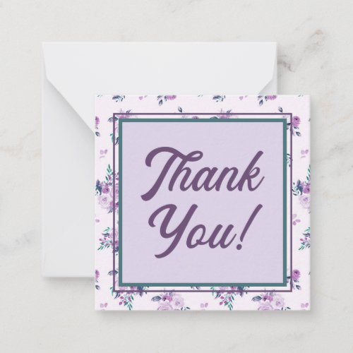 Retro Script Font with Purple Floral Thank You Note Card