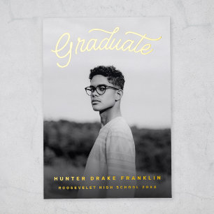 Retro Script Gold Foil Photo Graduation Foil Invitation