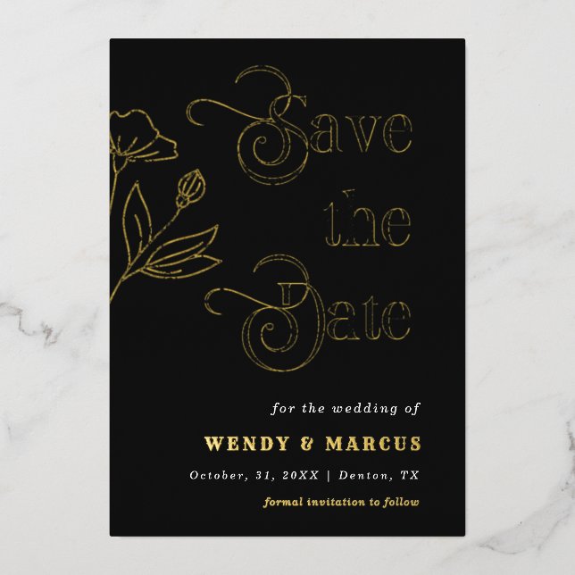 Retro Script Goth Dark Wedding Aesthetic Real Foil Invitation (Front)