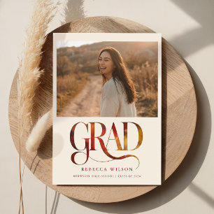 Retro Script Grad Photo Graduation Announcement Postcard