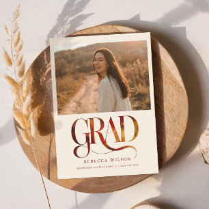 Retro Script Grad Photo Graduation Invitation Postcard