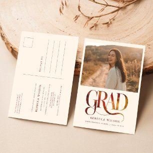 Retro Script Graduate Photo Graduation Invitation Postcard