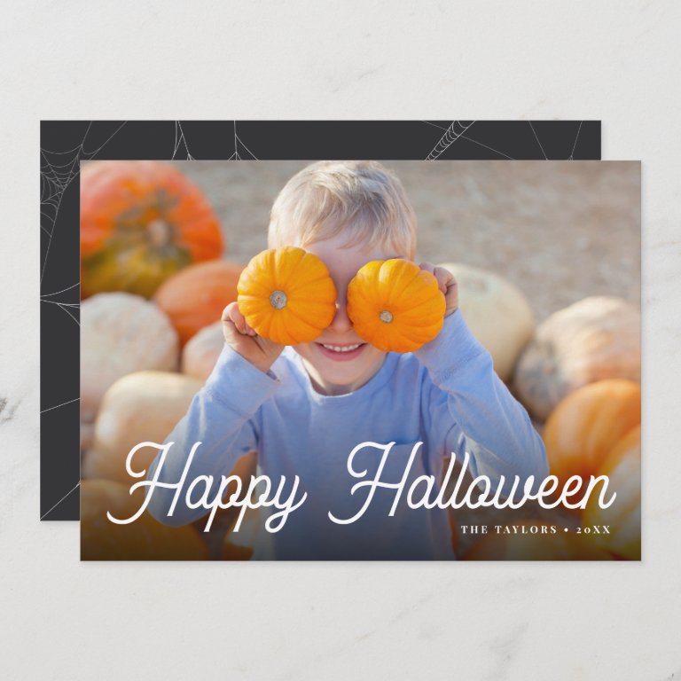 Retro Script Halloween Photo Card