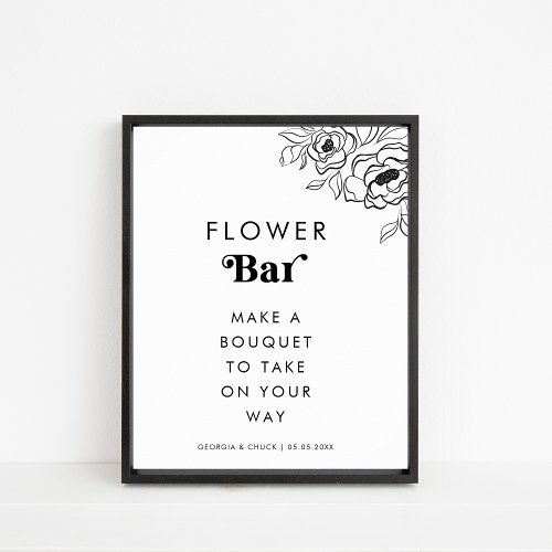 Retro Script Heart Bloom Flower Bar Wedding Sign