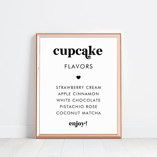 Retro Script Heart Cupcake Flavors Wedding Sign