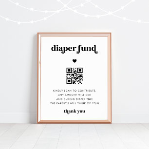 Retro Script Heart Diaper Fund Baby Shower Sign
