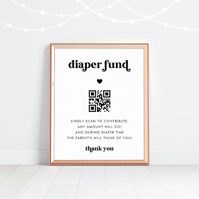 Retro Script Heart Diaper Fund Baby Shower Sign (Creator Uploaded)