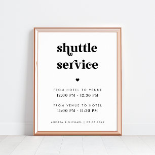 Retro Script & Heart Shuttle Service Wedding Sign