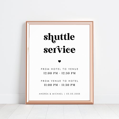 Retro Script  Heart Shuttle Service Wedding Sign
