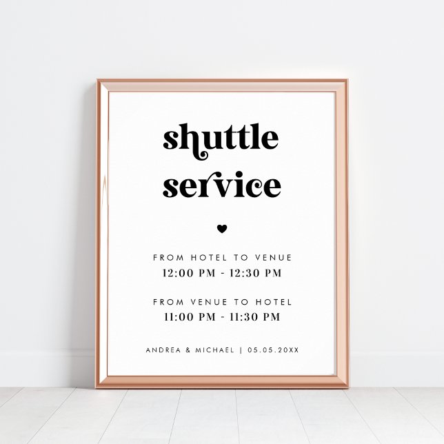 Retro Script & Heart Shuttle Service Wedding Sign (Creator Uploaded)