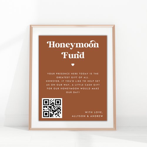 Retro Script Heart Terracotta Rust Honeymoon Fund Poster