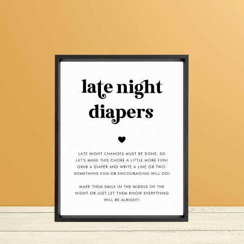 Retro Script Late Night Diapers Baby Shower Sign