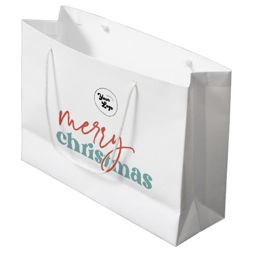 Retro Script Merry Christmas Custom Company Logo Large Gift Bag