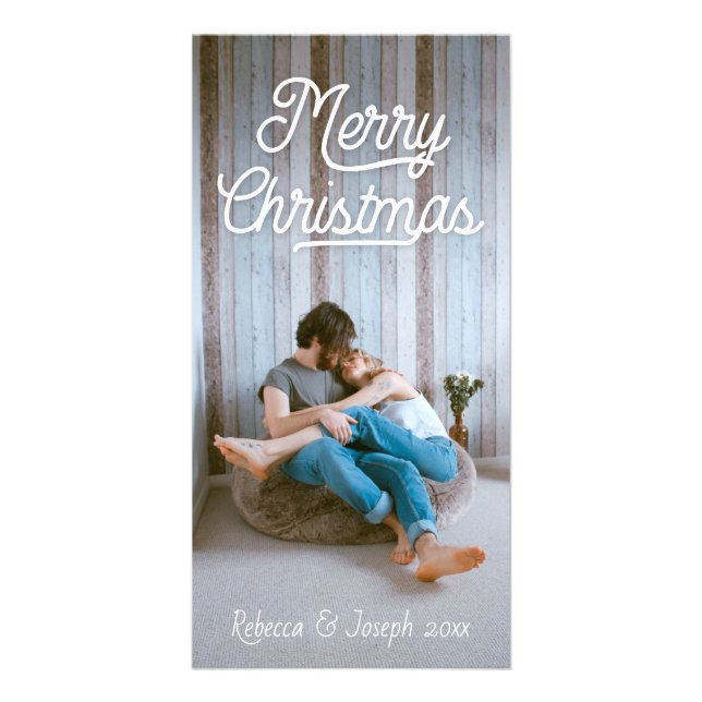 Retro Script Merry Christmas Photo Card (Front)