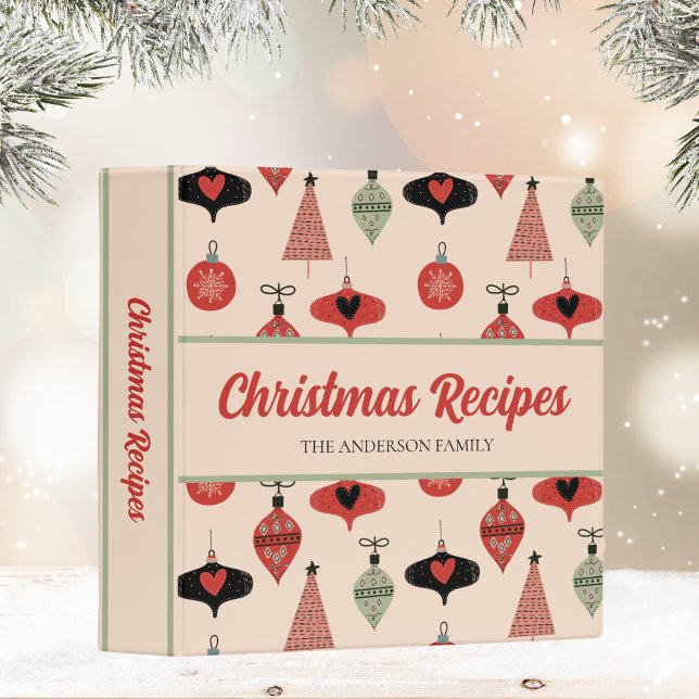 Retro Script Mid Century Christmas Recipe Binder (Retro charm for your holiday recipes—custom Christmas binder with your family name.)