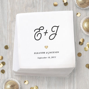 Retro Script Monogram Elegant Minimalist Wedding Napkins