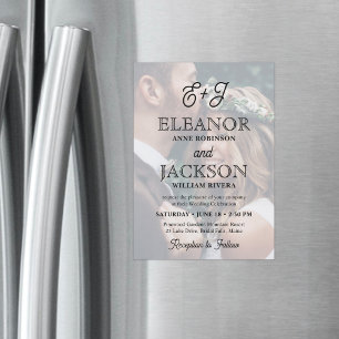 Retro Script Monogram Elegant Photo Wedding Magnetic Invitation