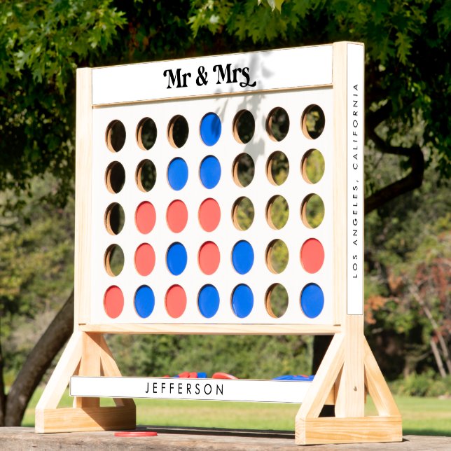 Retro Script Mr. & Mrs. Wedding Outdoor Yard Game Fast Four (Lawn)