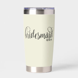 Retro Script Natural and Black Bridesmaid Insulated Tumbler