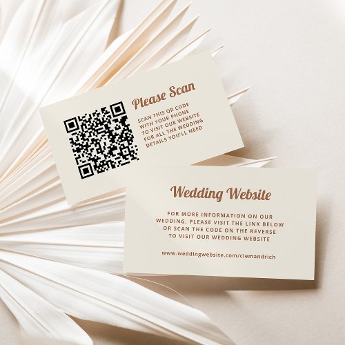 Retro Script  Neutral Wedding Website QR Code Enclosure Card