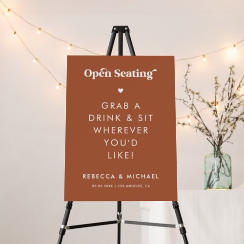 Retro Script Open Seating Minimalist Wedding Sign
