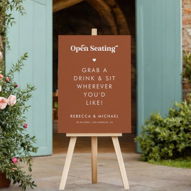Retro Script Open Seating Minimalist Wedding Sign (Creator Uploaded)