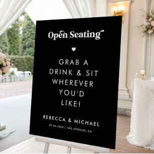 Retro Script Open Seating Minimalist Wedding Sign