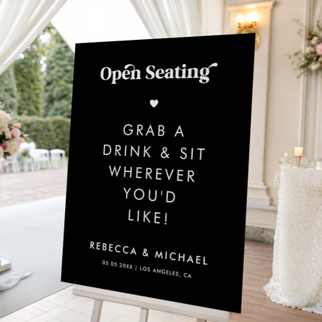 Retro Script Open Seating Minimalist Wedding Sign (Creator Uploaded)