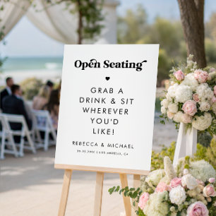 Retro Script Open Seating Minimalist Wedding Sign