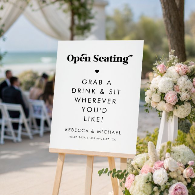 Retro Script Open Seating Minimalist Wedding Sign (Creator Uploaded)
