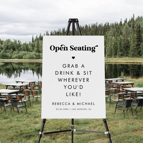 Retro Script Open Seating Minimalist Wedding Sign
