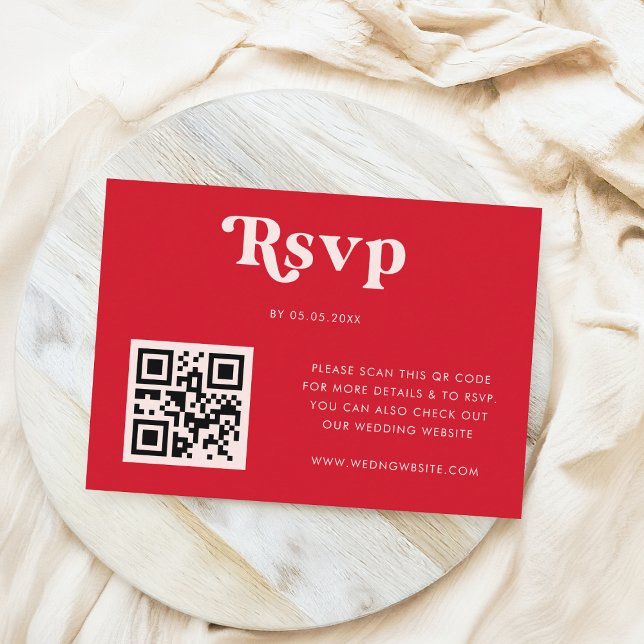 Retro Script & Photo Custom QR Code Wedding RSVP Enclosure Card (Creator Uploaded)