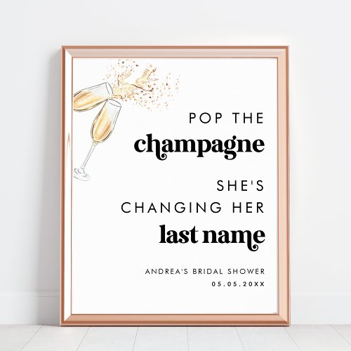 Retro Script Pop the Champagne Bridal Shower Sign 