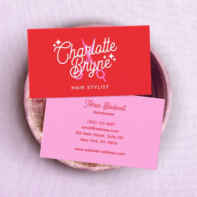 Retro Script Red Hairdresser Scissors Business Card (Creator Uploaded)