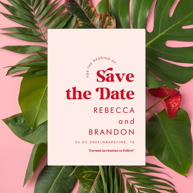 Retro Script Red & Pink Typography Simple Wedding Save The Date (Creator Uploaded)