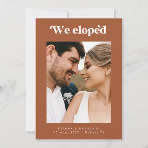 Retro Script Terracotta Elopement Announcement