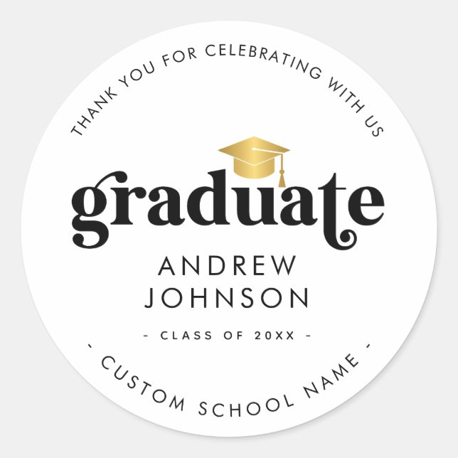 Retro Script Thank You Graduation Party Favor Classic Round Sticker (Front)