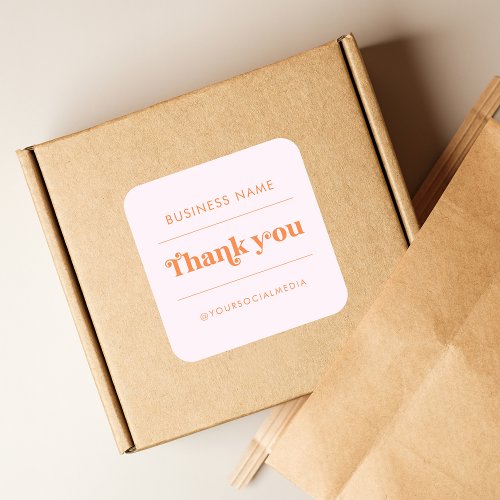 Retro Script Thank You Pink Orange Small Business Square Sticker