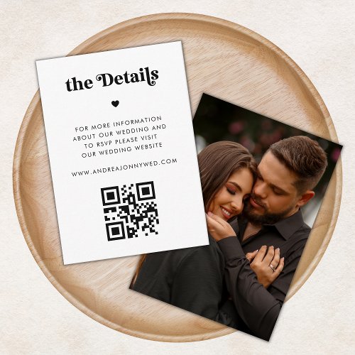 Retro Script Typography  Heart Wedding Details Enclosure Card
