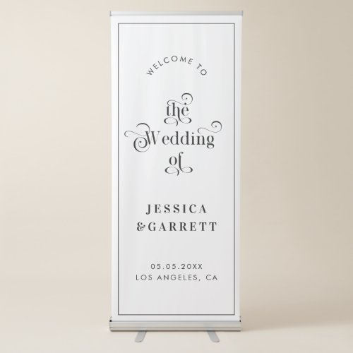 Retro Script Typography Wedding Welcome White Retractable Banner