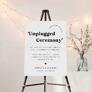 Retro Script Unplugged Ceremony Heart Wedding Sign