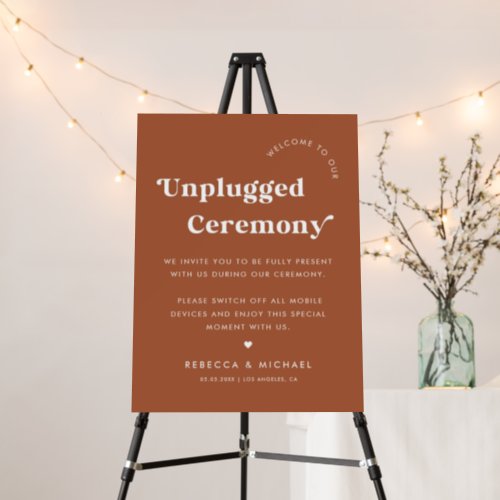 Retro Script Unplugged Ceremony Heart Wedding Sign
